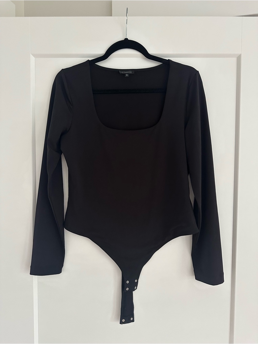 Dynamite Black Long-Sleeve Scoop Neck Bodysuit